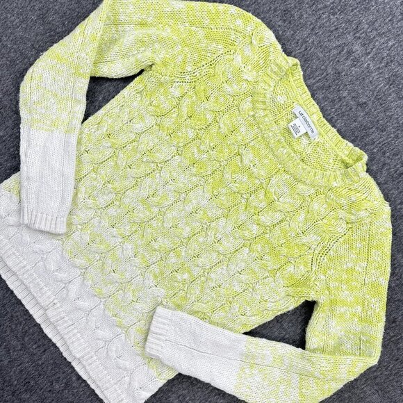 Liz Claiborne Green and White OmbrΓ© Cable Knit Sweater Pullover Petite Medium - Picture 3 of 7